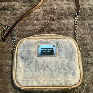 Michael Kors Silver Monogram Canvas Crossbody Bag